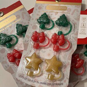 Christmas Holiday‎ Straw Toppers (Trees Stars Bows) (3 sets of 6 toppers) NEW